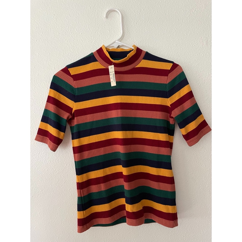 NWT Madewell Ribbed Mockneck Top in Rainbow Stripe